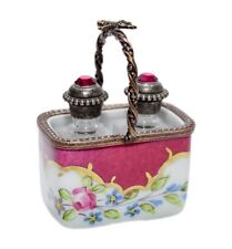 LIMOGES France Hand Painted Peint Main Perfume Basket Porcelain Trinket Box RARE picture