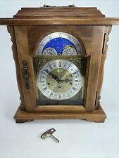 Vintage Emperor Moon Phase Walnut Mantel Clock Hermle 341-020 - Tested - picture