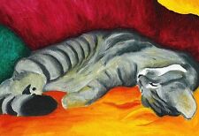 13x19 CAT NAP Gray Tabby Kitten Big Signed Art PRINT of Original Painting VERN picture