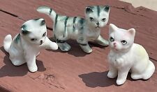 Vintage Lot Of 3 Miniature Bone China Cat Kitten Figurines Green Striped White picture