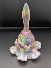 Vintage Fenton Iridescent Bell Hand Painted Signed Art Glass Floral Ruffled picture