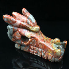 Natural Crazy Agate Dragon Skull Hand Carved Crystal Skull Reiki Healing 1PC picture