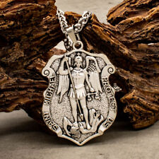 Large Saint St Michael Medal Shield Badge Pendant Necklace 22