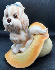 Vintage - Yorkshire Terrier Puppy Dog Sitting in a Hat - Ceramic Figurine picture