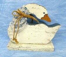 Primitive Country Farm House Wood Goose Rustic Painted white and blue 7.5