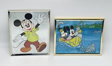 Vtg Walt Disney 2-Pc Set Mickey & Minnie Mouse Shiny Framed Picture Art -1980’s picture