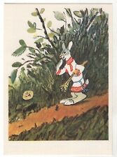 1975 Fairy Tale KOLOBOK & HARE Rabbit in Dressed ART RACHEV RUSSIAN POSTCARD Old picture