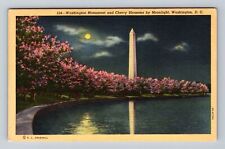 Washington DC, Washington Monument, Cherry Blossoms Vintage c1948 Postcard picture