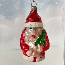Antique Vintage Blown Glass SANTA Holding Tree Ornament Red Glittered 3.25