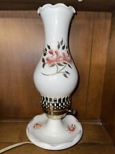 Vintage Pink Floral Hand Painted Fluted Hurricane Milk Glass Lamp Electric 3 Way picture