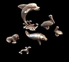 Pewter Sea Animal Figurines Metal Miniatures Dolphin Etc Some Signed Lot Of 6 picture