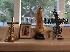 Lot W/Vintage OUR LADY OF FATIMA Statue Virgin Mary, Brass Cross Jesus, Degrazia picture