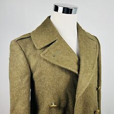 Vintage US Military Army Trench Coat 34L Green Gold Double Breasted Wool Jacket picture