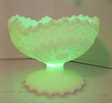 Fenton Satin Custard Uranium Glass  Hobstar Pinwheel Pedestal Compote Candy Dish picture