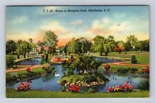 Charleston SC-South Carolina, Scene In Hampton Park, Vintage c1941 Postcard picture