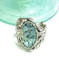 Roman Glass Ring Silver 925 Ancient Antique Fragment 200 BC Bluish Patina Size:8 picture