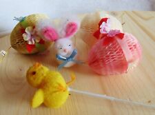 Vintage Easter Tissue Egg Bunny Flocked Chick Lot w Ribbons Flowers Decorations picture