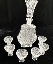 1960's Cut Crystal Clear Decanter w/6 Shot Glasses/excellent condition picture
