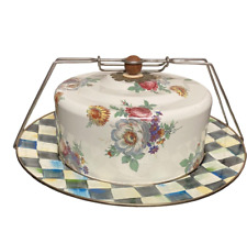 McKenzie Childs Flower Market Cake Carrier Checked Cake Plate Vintage 1995 picture