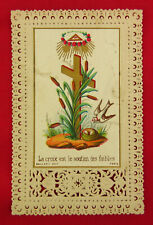 Antique CROSS Holy Card THE CROSS IS THE SUPPORT OF THE WEAK French Lace Card picture
