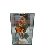 Vintage Lifesake Real Rose Flower Butterfly Glass Case Mirror Back Made USA picture