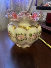 Fenton 1940’s Peach Crest Melon Vase Painted In Charleton Roses Pattern picture