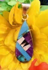 Navajo Sterling Purple Spiny Oyster Turquoise Onyx Necklace #982 SIGNED picture