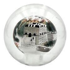 VTG Chinese Reverse Painted Glass PAPERWEIGHT Signed Great Wall of China Motif picture