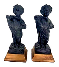 Vintage Borghese Putti Children Figurine Pair Black Statues Set picture