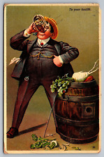 To Your Health-Antique German Postcard Early 1900s-Man Chugging Beer-Vegetables picture