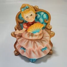 Vtg Little Girl Bisque Porcelain Figurine Sitting In Chair Fan Retro Art Decor picture