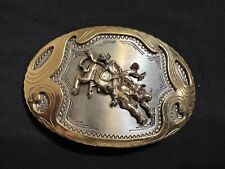 Vintage German silver Western belt buckle Bucking Bull With Cowboy picture