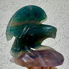 1.18LB Natural beautiful fluorite crystal hand carving eagle Reiki healing picture