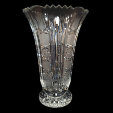 Massive American Lead Cut Crystal Glass Trumpet Vase 12