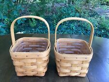 Lot of 2 EUC Longaberger 1995 Small Square Peg Baskets w/fixed Handle & Liners picture