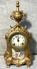 Antique Ansonia N.Y. Ornate Mantel Clock with Cherub Art Porcelain Panel picture