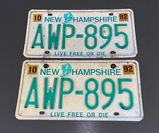 Set of 2 1992 New Hampshire AWP-895 LIVE FREE DIE license plate PAIR vintage NH picture