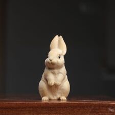 Hand Carved Rabbit Figurine Boxwood Chinese Zodiac Wooden Animal picture