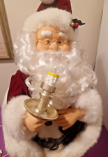 LIGHTED 32 INCH SANTA CLAUS WITH HIS GREEN SANTA BAG picture