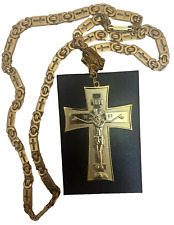 Orthodox Christian priest Bishop Gold plated pectoral cross with chain picture