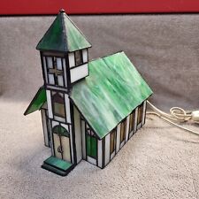 Vtg Tiffany Style Stained Glass  Church House Lamp picture