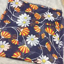 Vintage Sheer Red White Navy Yellow Daisy Floral Fabric 4 Yds picture