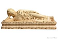 Boxwood Carved Lie Sakyamuni Sleeping Buddha Statue Temple Buddhism Decor picture