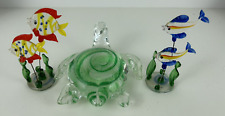 ❤️ 3PC Glass 1 Murano Style Sea Turtle Paper Weight and 2 Dainty Fish Tank Decor picture
