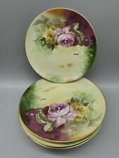 Antique Limoges Coronet Hand Painted Plate Roses Artist Signed Rancon Set (6) picture