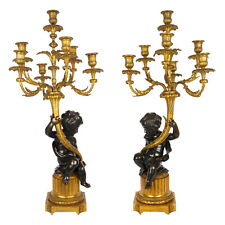 Pair of French Bronze Figural Sculpture Seven-Light Candelabra Lamps, c. 1870-90 picture
