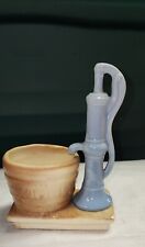 Vintage Rustic MCM Ceramic Water Well Pump With Barrel Planter picture