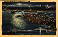 San Francisco California Night View Of Bay Metropolitan Area  Linen Postcard picture