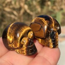 2PC Natural Tiger's eye Small Skull Carved Quartz Crystal Skull Healing Gift picture
