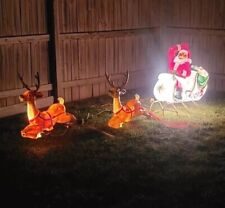 Vintage Blow Mold Christmas Santa In Sleigh Noel With 2 Reindeer General Foam picture